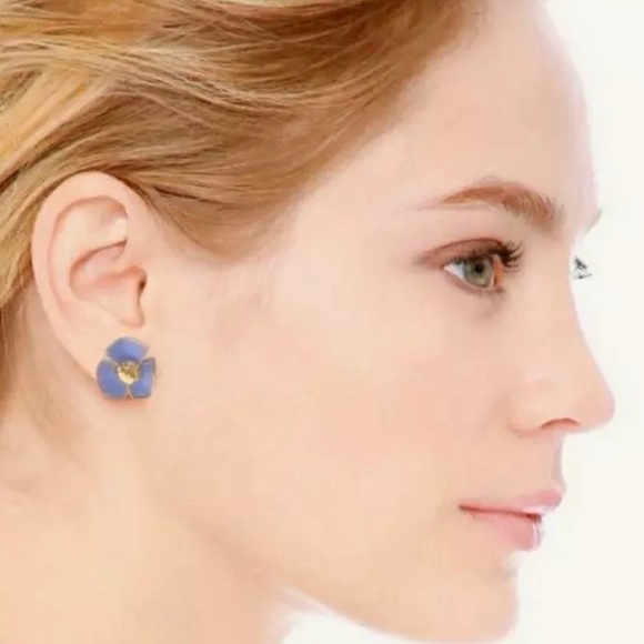 🆕 Tory Burch Authentic Small Purple Resin Fleur & Gold Tone Logo Stud Earrings - Picture 7 of 8